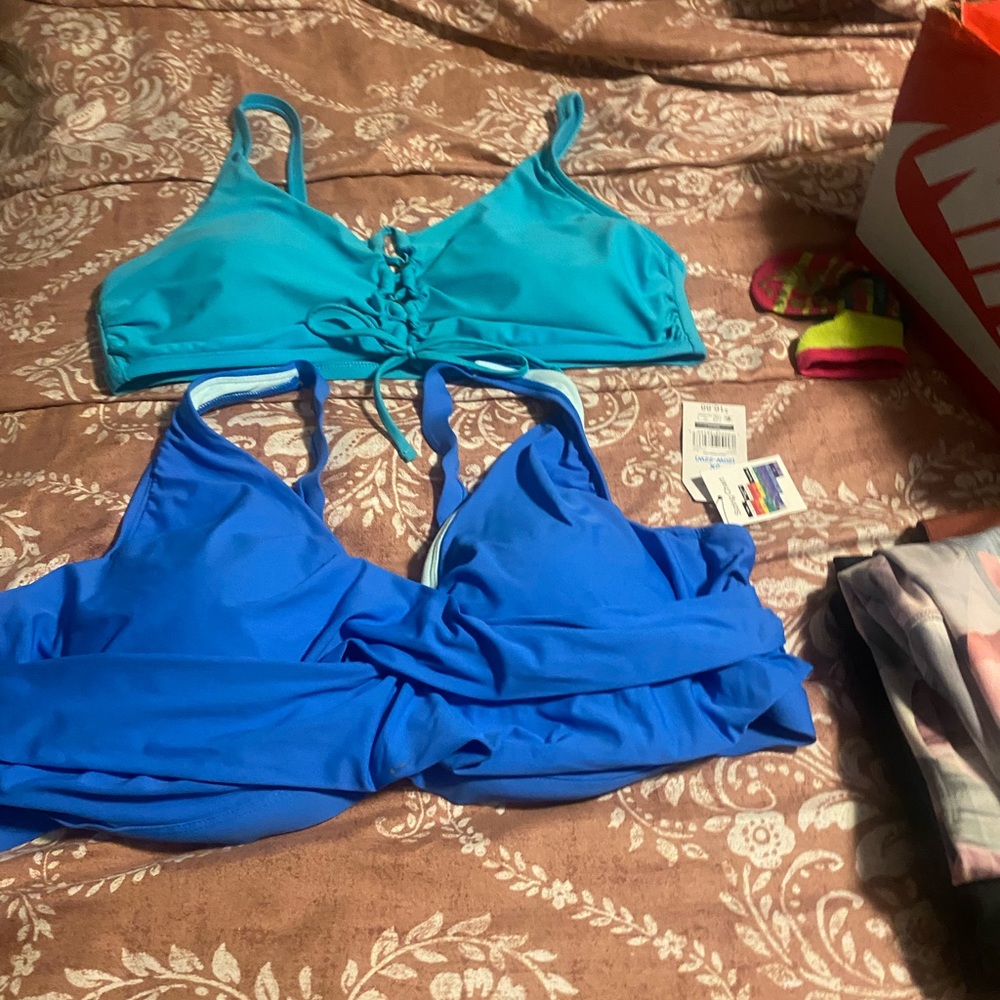 2 Blue swim suit tops